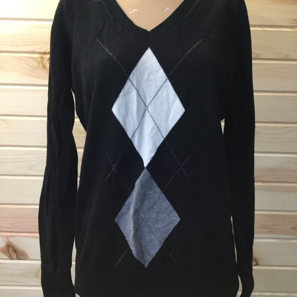 Ann Taylor Loft V-Neck Sweater M Argyle